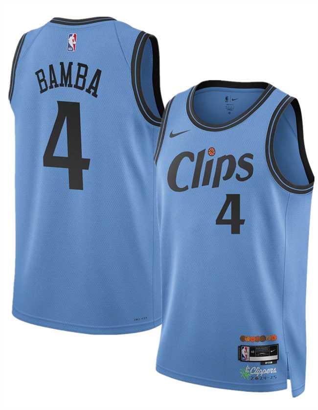 Mens Los Angeles Clippers #4 Mo Bamba Light Blue 2024-25 CityEdition Stitched Jersey Dzhi